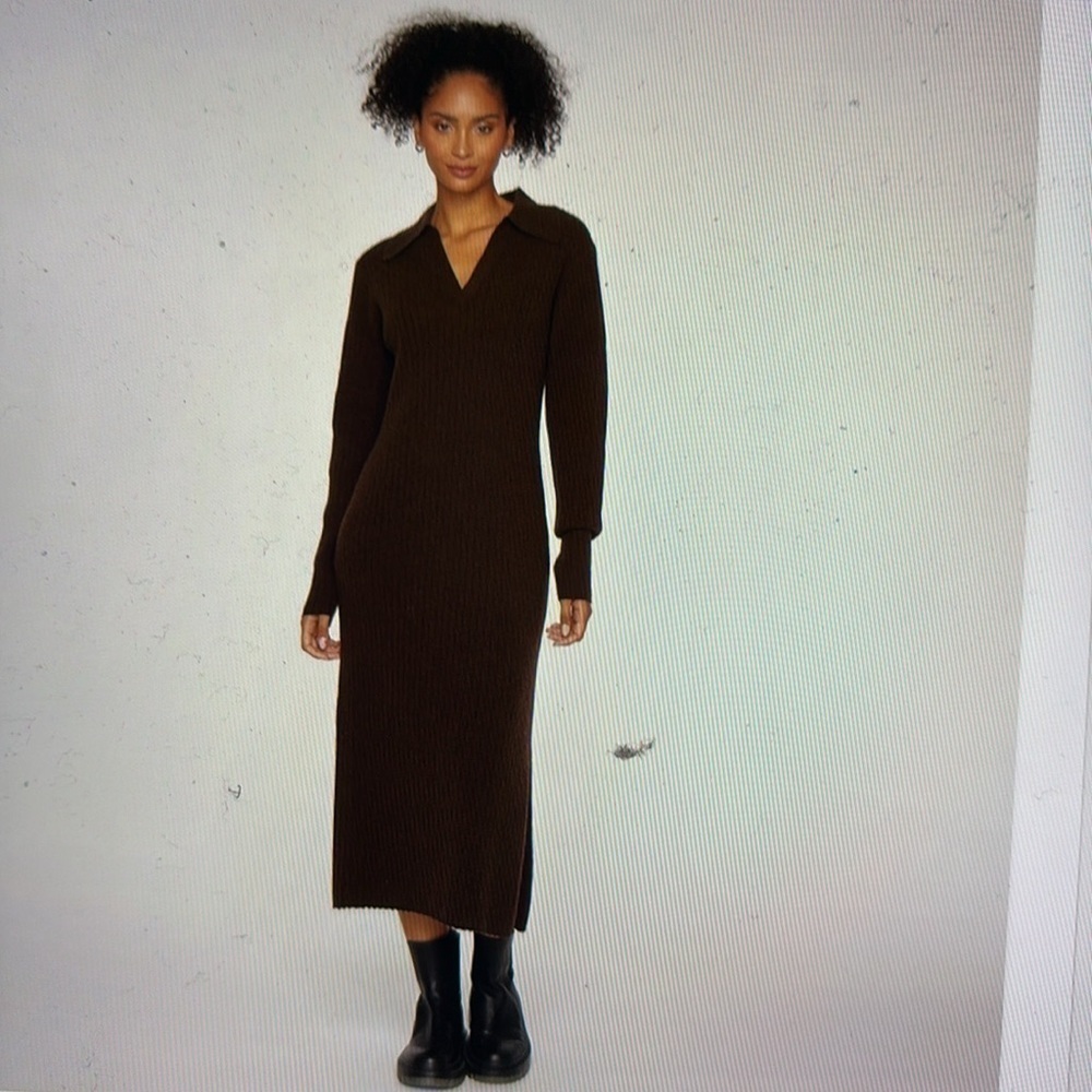 The Cashmere Project Brown Rib Knit Dress L